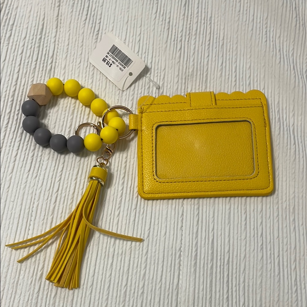 Yellow Card Holder with Tassel Keychain